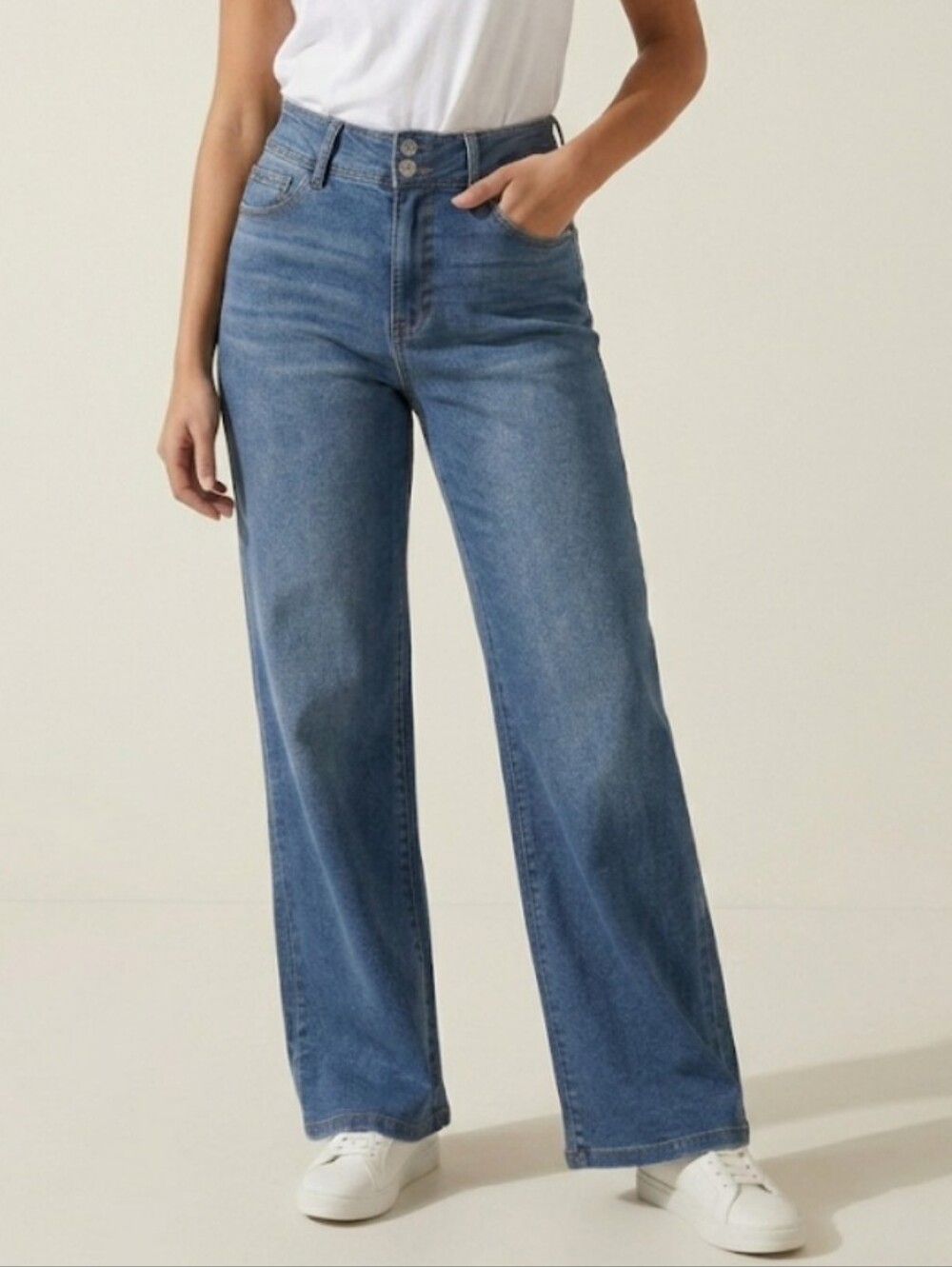 Curve Appeal Jeans High Waisted Wide Leg Trouser Fit 4/27 Stretch
